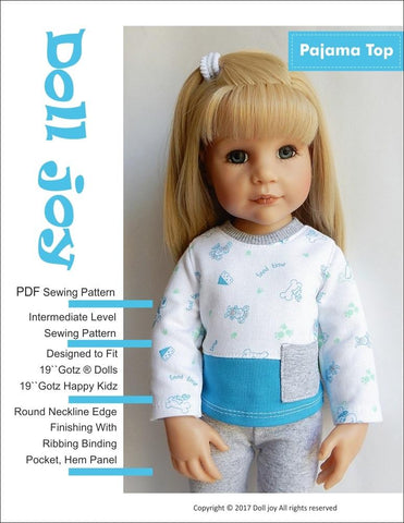 Doll Joy Gotz 19 Inch Pajama Top Pattern for 19" Gotz Dolls Pixie Faire