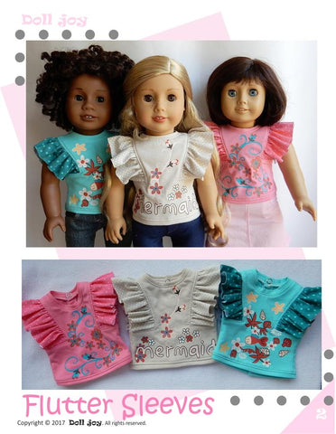 Doll Joy 18 Inch Modern Flutter-Sleeve Top 18" Doll Clothes Pattern Pixie Faire
