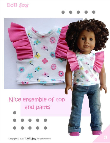 Doll Joy 18 Inch Modern Flutter-Sleeve Top 18" Doll Clothes Pattern Pixie Faire