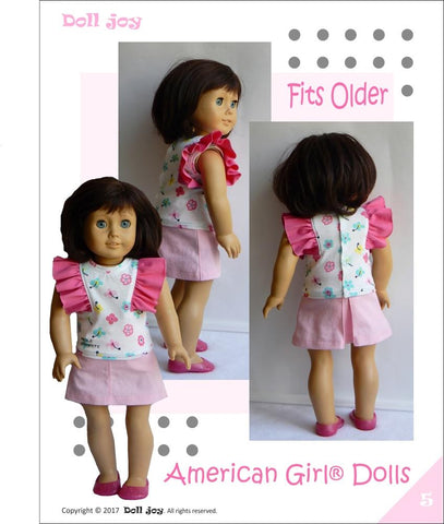 Doll Joy 18 Inch Modern Flutter-Sleeve Top 18" Doll Clothes Pattern Pixie Faire