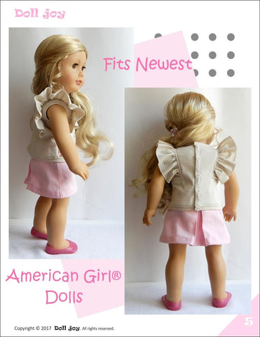 Doll Joy 18 Inch Modern Flutter-Sleeve Top 18" Doll Clothes Pattern Pixie Faire
