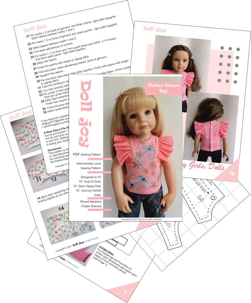 Doll Joy Gotz 19 Inch Flutter Sleeve Top Pattern for 19" Gotz Dolls Pixie Faire