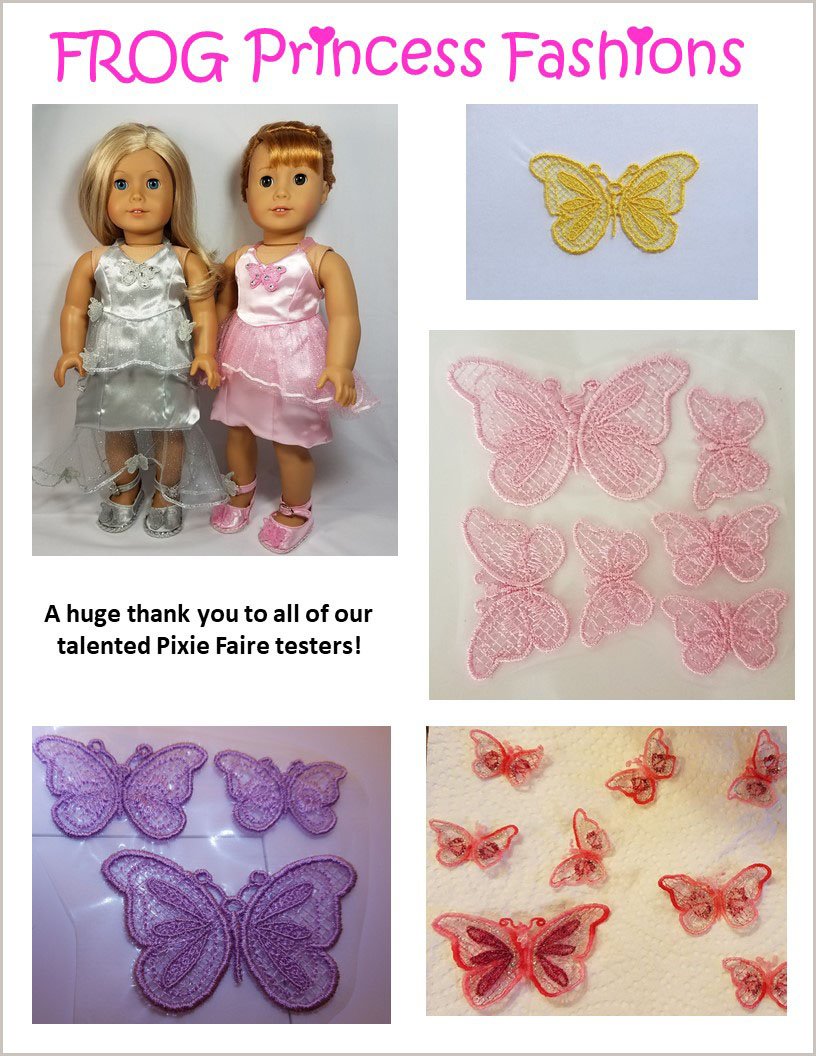 Frog Princess Fashions Machine Embroidery Design FREE Lace Butterfly Trio Machine Embroidery Design Set Pixie Faire