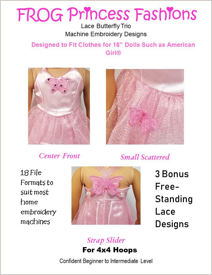 Frog Princess Fashions Machine Embroidery Design FREE Lace Butterfly Trio Machine Embroidery Design Set Pixie Faire