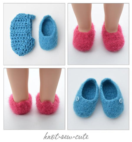 Knot-Sew-Cute WellieWishers Felted Slippers 14.5" Doll Clothes Crochet Pattern Pixie Faire