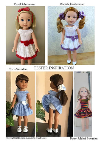 Marinda Creations WellieWishers Fun Dresses 14.5" Doll Knitting Pattern Pixie Faire