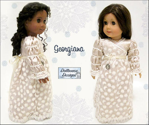 Dollhouse Designs 18 Inch Historical Georgiana 1812 Regency Gown 18" Doll Clothes Pattern Pixie Faire