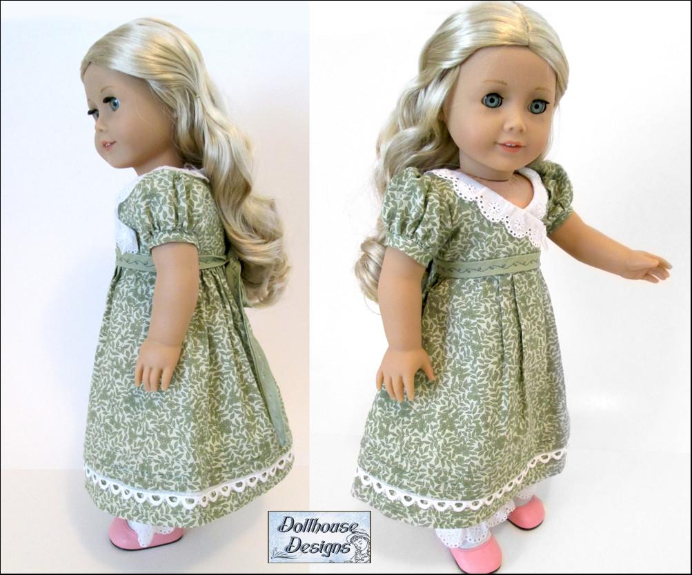 Dollhouse Designs 18 Inch Historical Georgiana 1812 Regency Gown 18" Doll Clothes Pattern Pixie Faire