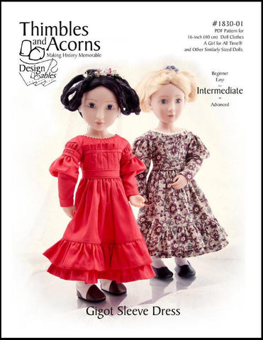 Thimbles and Acorns A Girl For All Time Gigot Sleeve Dress for AGAT Dolls Pixie Faire