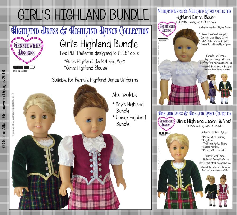 Genniewren 18 Inch Modern Girl's Highland Bundle 18" Doll Clothes Pattern Pixie Faire