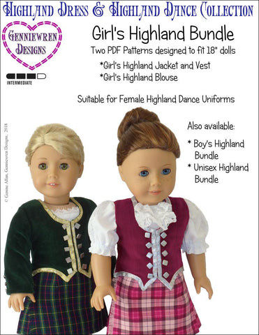 Genniewren 18 Inch Modern Girl's Highland Bundle 18" Doll Clothes Pattern Pixie Faire
