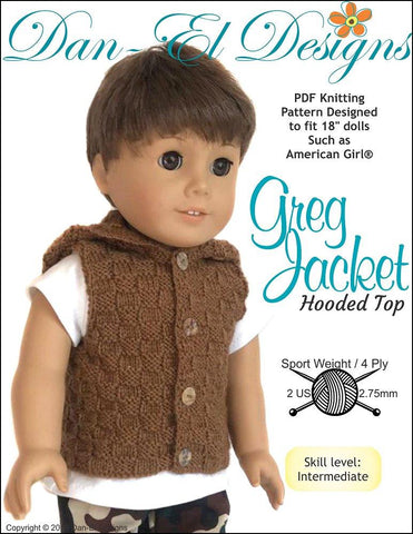 Dan-El Designs Knitting Greg Jacket 18" Doll Knitting Pattern Pixie Faire