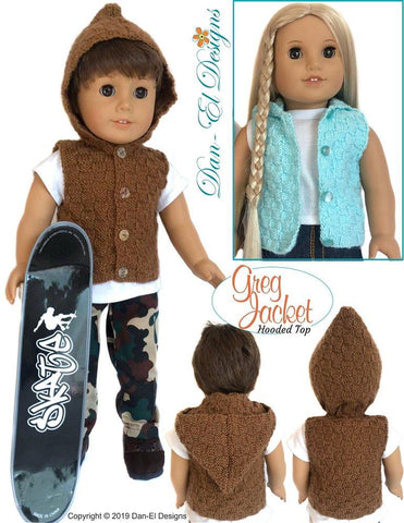 Dan-El Designs Knitting Greg Jacket 18" Doll Knitting Pattern Pixie Faire