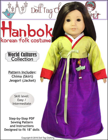 Doll Tag Clothing 18 Inch Historical Korean Hanbok 18" Doll Clothes Pixie Faire