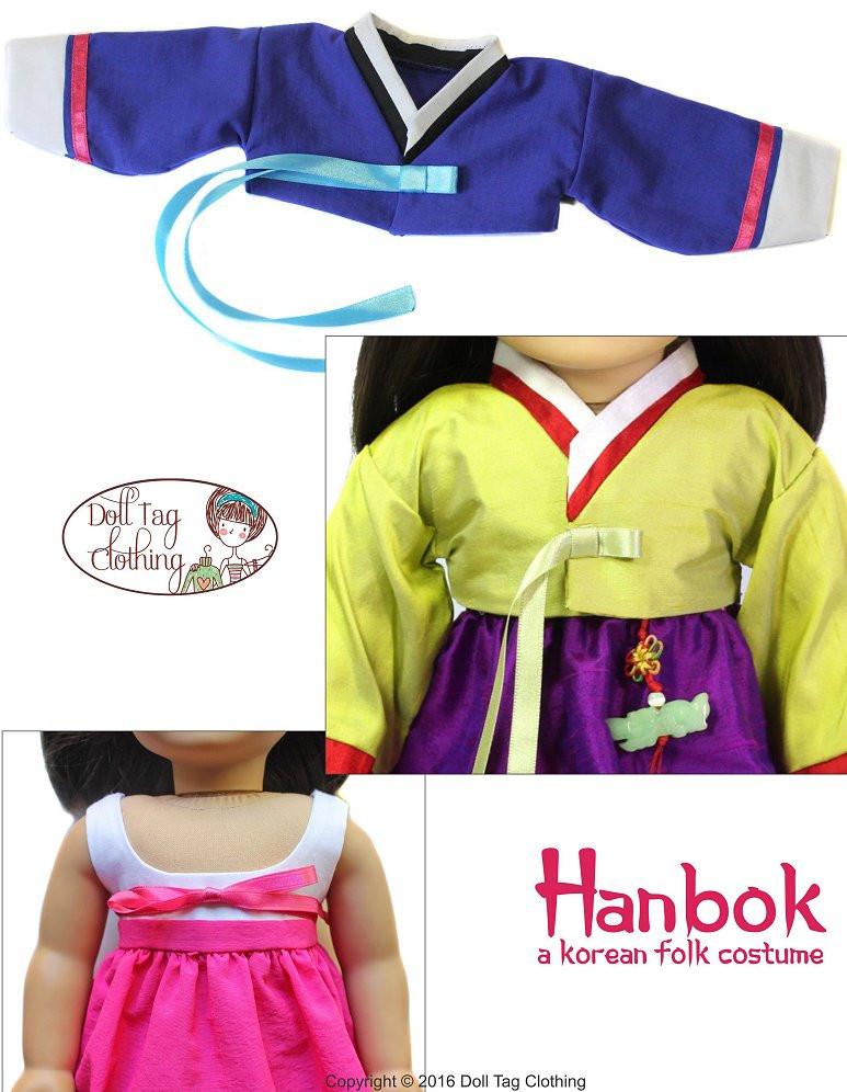 Doll Tag Clothing 18 Inch Historical Korean Hanbok 18" Doll Clothes Pixie Faire