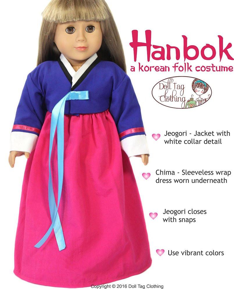 Doll Tag Clothing 18 Inch Historical Korean Hanbok 18" Doll Clothes Pixie Faire