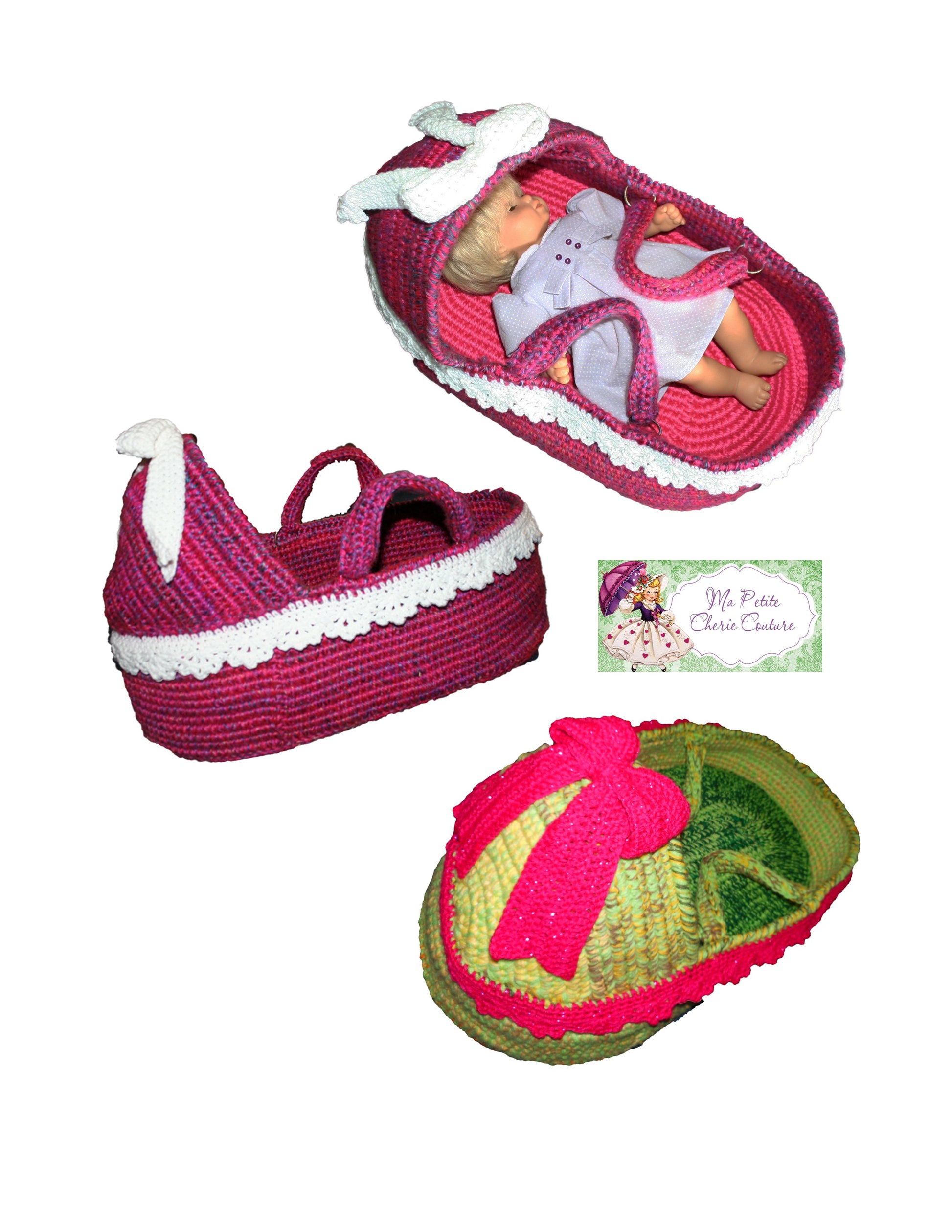Mon Petite Cherie Couture Bitty Baby/Twin Happy Dreams Bassinet 15" Baby Doll Accessory Crochet Pattern Pixie Faire