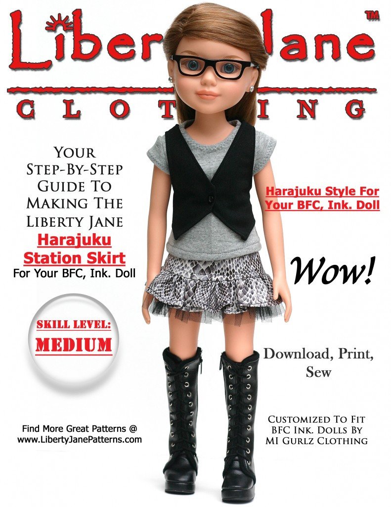 Liberty Jane BFC Ink Harajuku Skirt Pattern for BFC, Ink. Dolls Pixie Faire