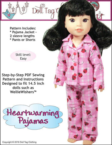 Doll Tag Clothing WellieWishers Heartwarming Pajamas 14.5" Doll Clothes Pattern Pixie Faire