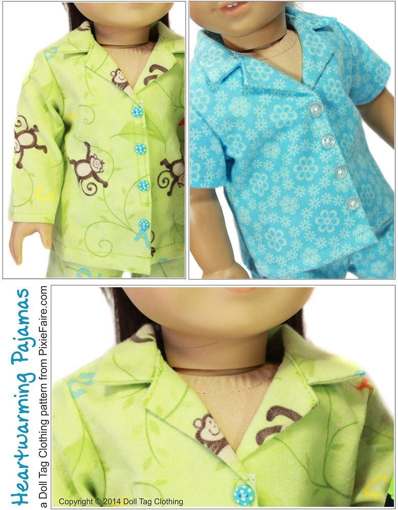 Doll Tag Clothing 18 Inch Modern Heartwarming Pajamas 18" Doll Clothes Pattern Pixie Faire