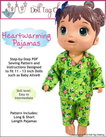 Doll Tag Clothing Baby Alive Doll Heartwarming Pajamas Pattern for 11-13 Inch Baby Alive Dolls Pixie Faire