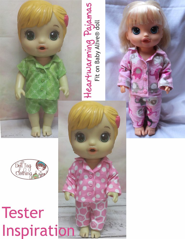 Doll Tag Clothing Baby Alive Doll Heartwarming Pajamas Pattern for 11-13 Inch Baby Alive Dolls Pixie Faire