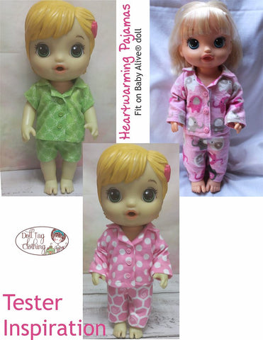 Doll Tag Clothing Baby Alive Doll Heartwarming Pajamas Pattern for 11-13 Inch Baby Alive Dolls Pixie Faire