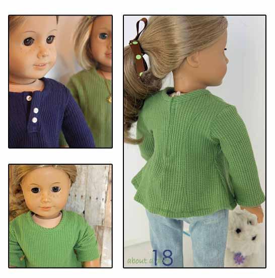 About A Doll 18 18 Inch Modern Long-Sleeve Henley 18" Doll Clothes Pattern Pixie Faire