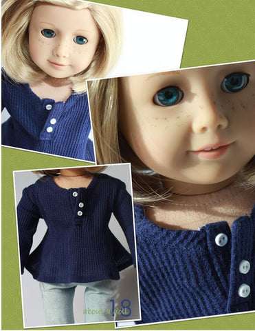 About A Doll 18 18 Inch Modern Long-Sleeve Henley 18" Doll Clothes Pattern Pixie Faire