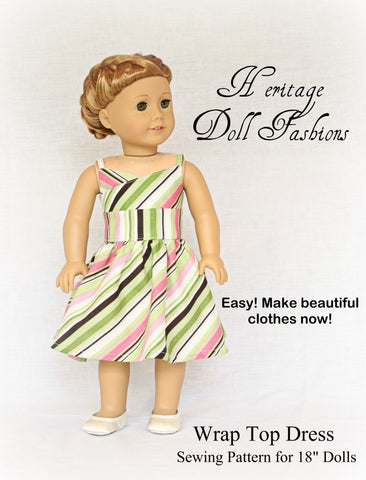 Heritage Doll Fashions 18 Inch Modern Wrap Top Dress 18" Doll Clothes Pattern Pixie Faire