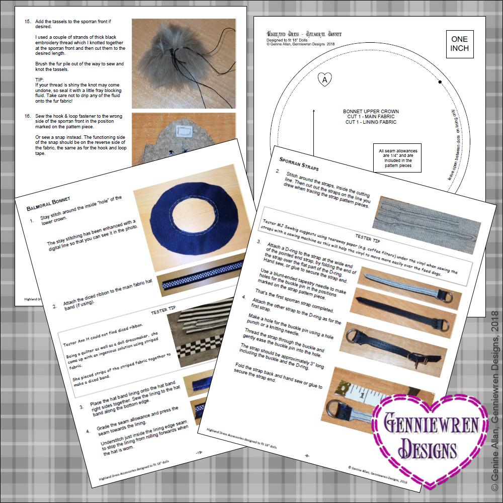 Genniewren 18 Inch Modern Highland Accessories 18" Doll Clothes Pattern Pixie Faire