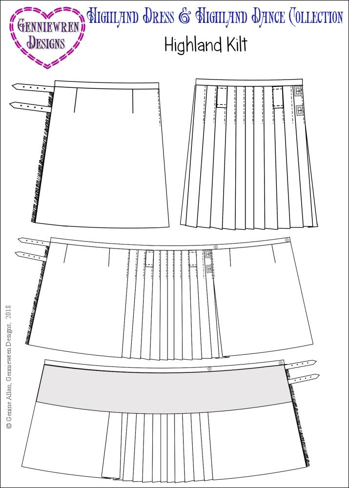 Genniewren 18 Inch Modern Highland Kilt 18" Doll Clothes Pattern Pixie Faire