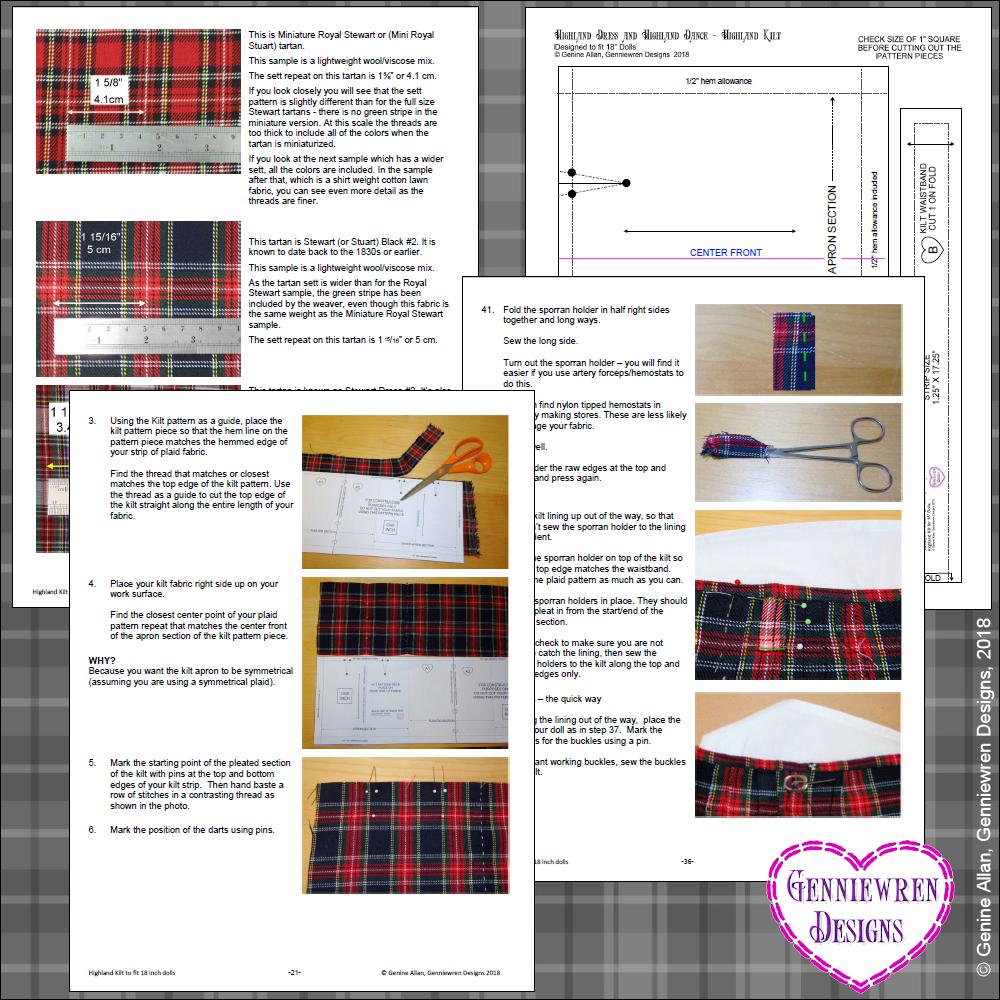 Genniewren 18 Inch Modern Highland Kilt 18" Doll Clothes Pattern Pixie Faire
