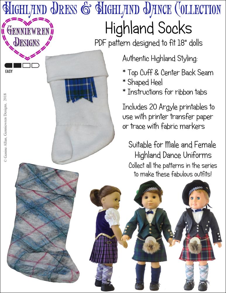 Genniewren 18 Inch Modern Highland Socks 18" Doll Clothes Pattern Pixie Faire