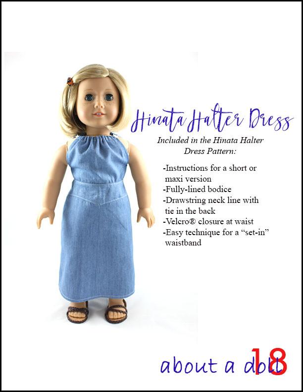 About A Doll 18 18 Inch Modern Hinata Halter Dress 18" Doll Clothes Pattern Pixie Faire