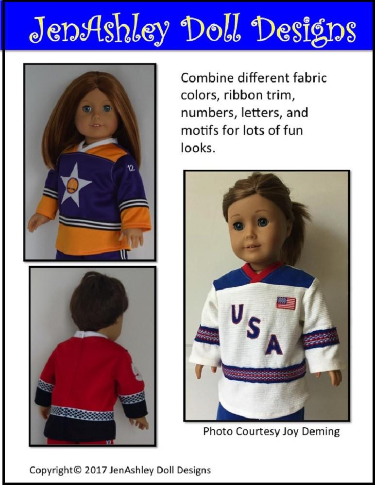 Jen Ashley Doll Designs 18 Inch Modern Hockey Jersey 18" Doll Clothes Pattern Pixie Faire