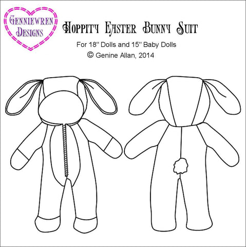 Genniewren 18 Inch Modern Hoppity Easter Bunny Outift 18" Doll Clothes Pattern Pixie Faire