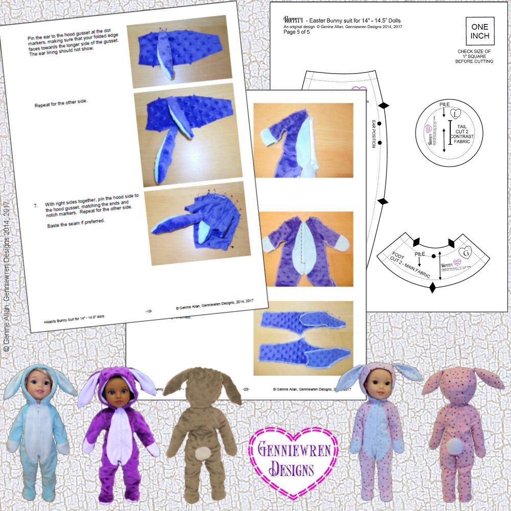 Genniewren WellieWishers Hoppity Bunny Suit 14-14.5 Inch Doll Clothes Pattern Pixie Faire