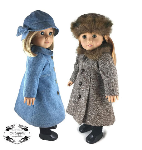 Crabapples 18 Inch Modern Classic Coat and Classic Hat Bundle 18" Doll Clothes Pattern Pixie Faire