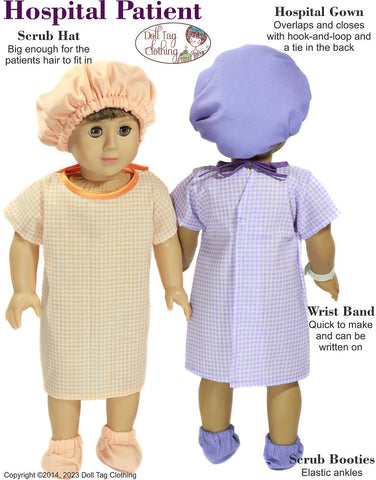 Doll Tag Clothing 18 Inch Modern Hospital Patient 18" Doll Clothes Pattern Pixie Faire