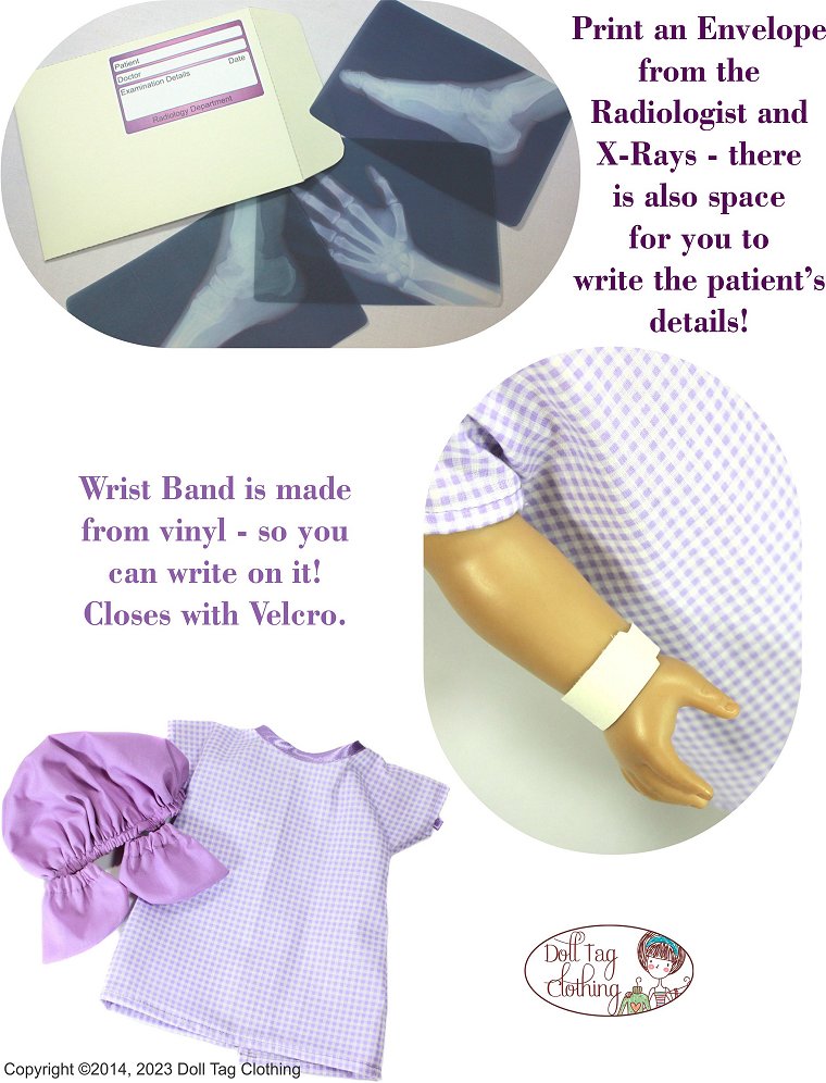 Doll Tag Clothing 18 Inch Modern Hospital Patient 18" Doll Clothes Pattern Pixie Faire