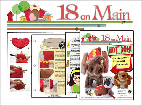 18 On Main 18 Inch Modern Hot Dog! Pet Costume 18" Doll Accessory Pattern Pixie Faire