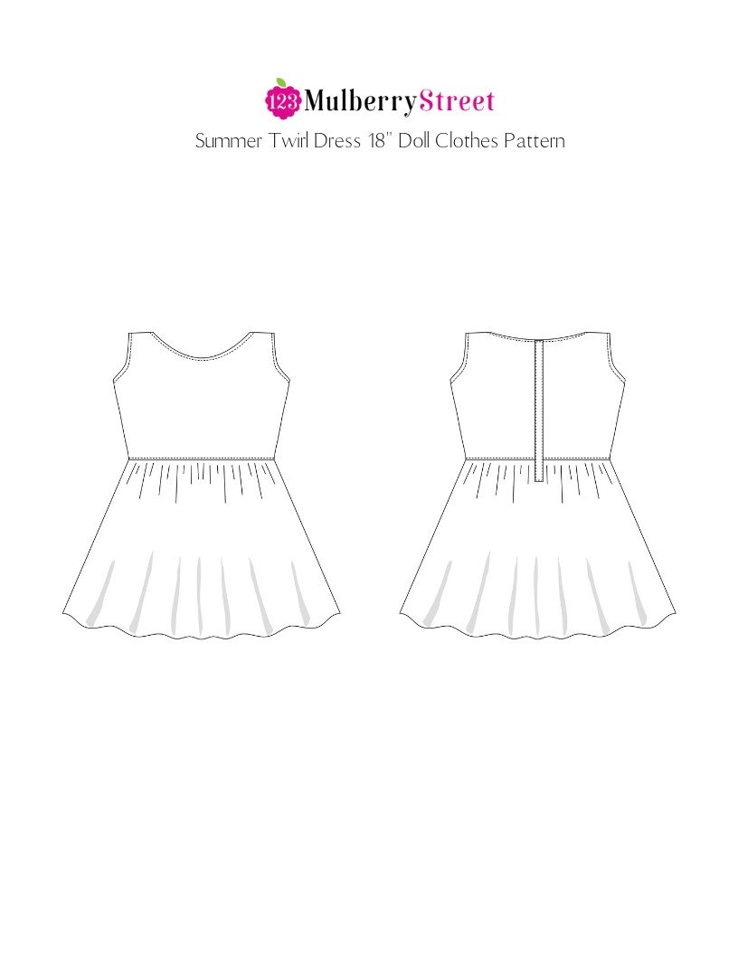123 Mulberry Street 18 Inch Modern Summer Twirl Dress 18" Doll Clothes Pattern Pixie Faire