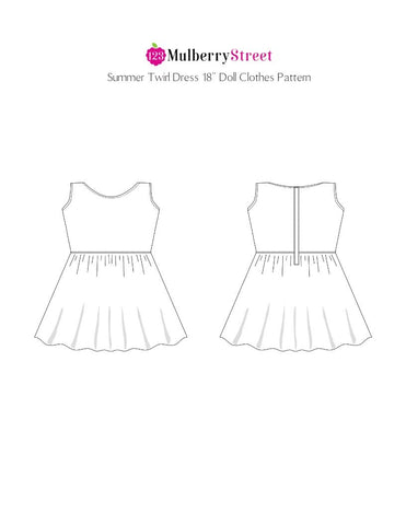 123 Mulberry Street 18 Inch Modern Summer Twirl Dress 18" Doll Clothes Pattern Pixie Faire