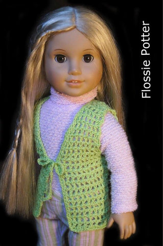 Flossie Potter Crochet 1970s Winging-It Crocheted Vest 18” Doll Crochet Pattern Pixie Faire