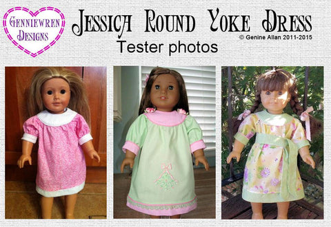 Genniewren 18 Inch Modern Jessica Round Yoke Dress 18" Doll Clothes Pattern Pixie Faire