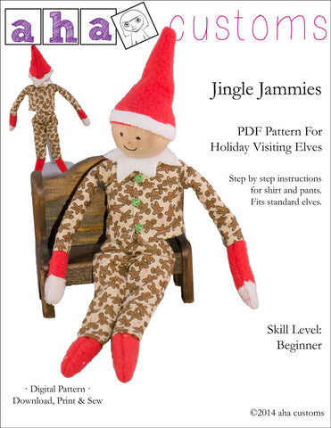 Aha Customs 18 Inch Modern Jingle Jammies Pattern For Holiday Elf Dolls Pixie Faire