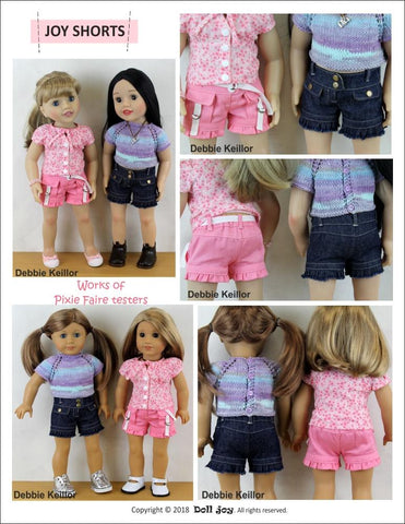 Doll Joy 18 Inch Modern Joy Shorts 18" Doll Clothes Pattern Pixie Faire