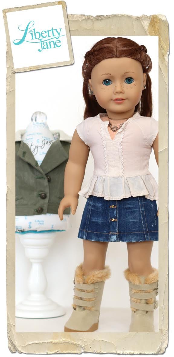 Liberty Jane 18 Inch Modern Button Front Mini Skirt 18" Doll Clothes pattern Pixie Faire