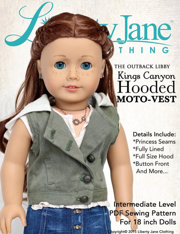 Liberty Jane 18 Inch Modern Kings Canyon Hooded Moto Vest 18" Doll Clothes Pattern Pixie Faire